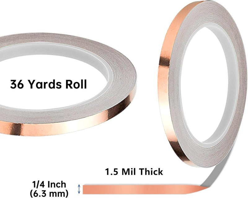 ARTKINGTO 1/4 Inch Silver Backed Copper Foil for Stained Glass, 1.5 Mil Thick, 36 Yards 2 Rolls, with Copper Foil Hand Foiler - Image 3